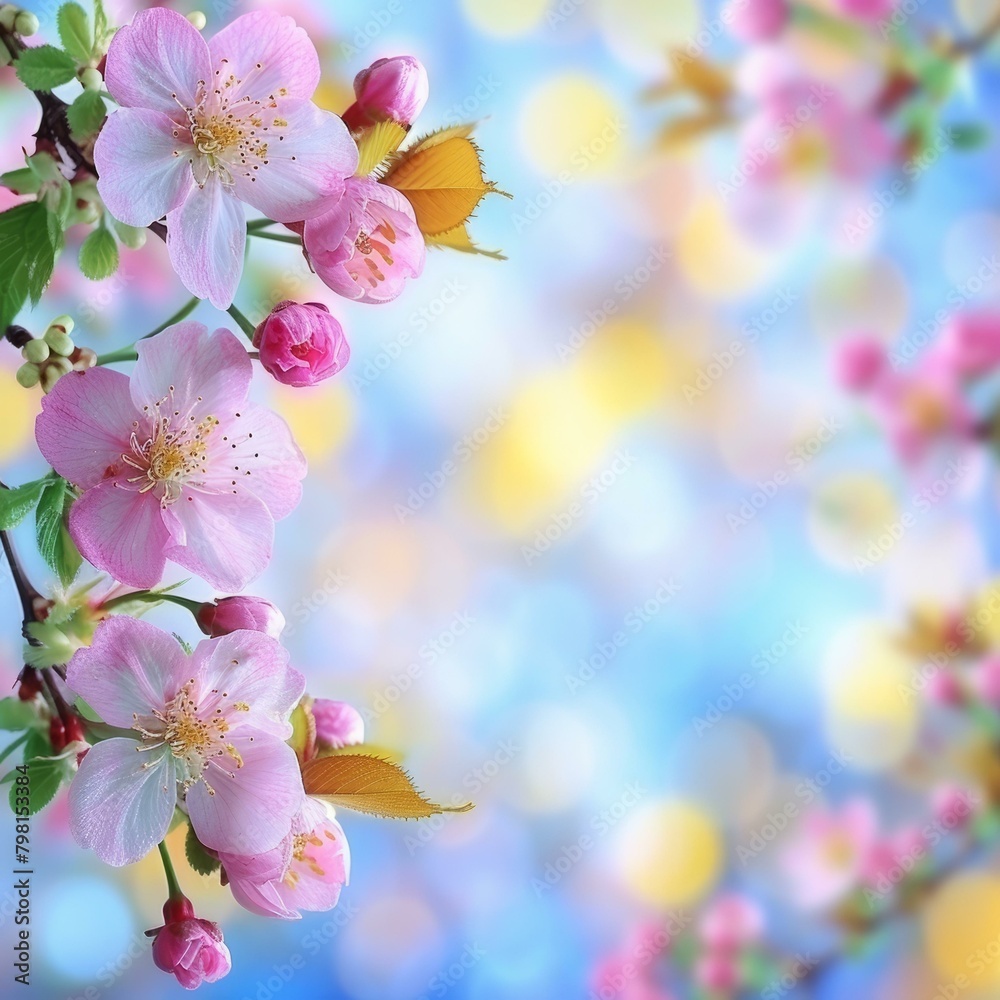 b'Beautiful pink cherry blossom flowers with blurred background'
