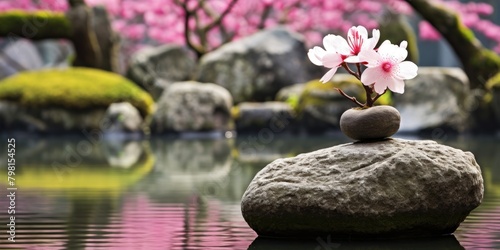 a rock with a flower on it