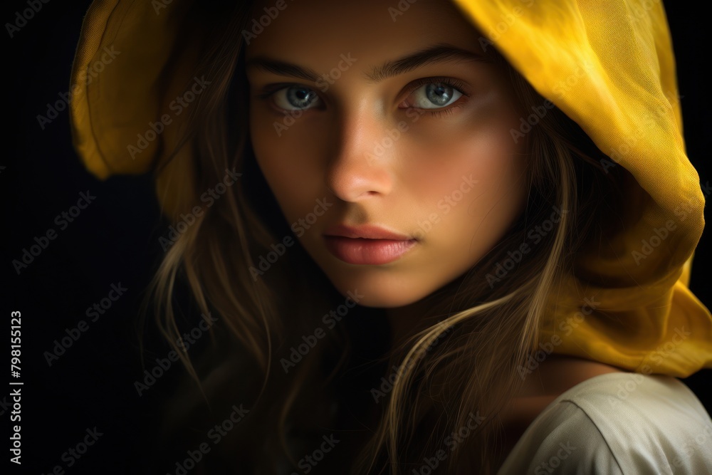 a woman with a yellow hood a woman with a yellow hood