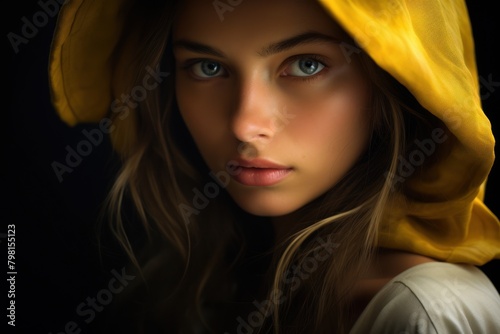 a woman with a yellow hood