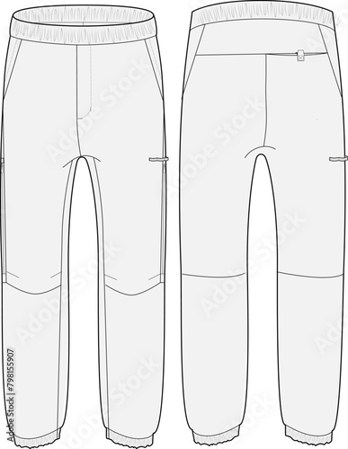 Track Pant Sportswear Design Vector Flat Sketch Template front and back