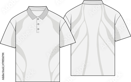 Polo Shirt Vector Technical Drawing Flat Sketch Template Front and back