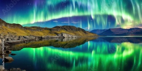 a green lights in the sky over a body of water