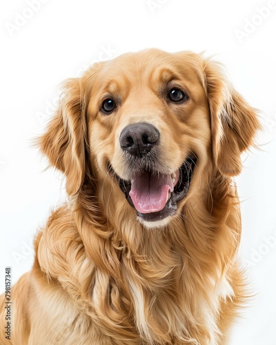 b'A golden retriever dog with a happy expression on its face'