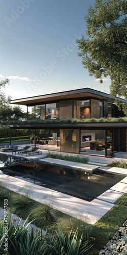Modern House Exterior With Pool And Garden