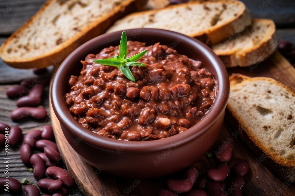 a bowl of beans and bread a bowl of beans and bread