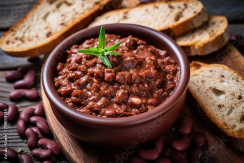 a bowl of beans and bread