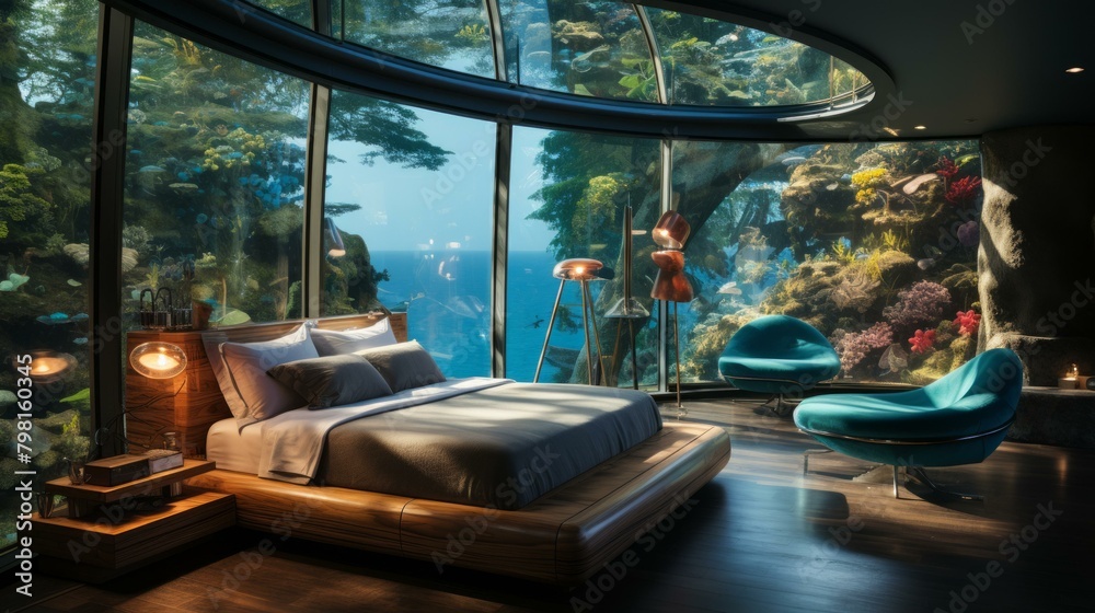 b'futuristic underwater bedroom interior design concept'