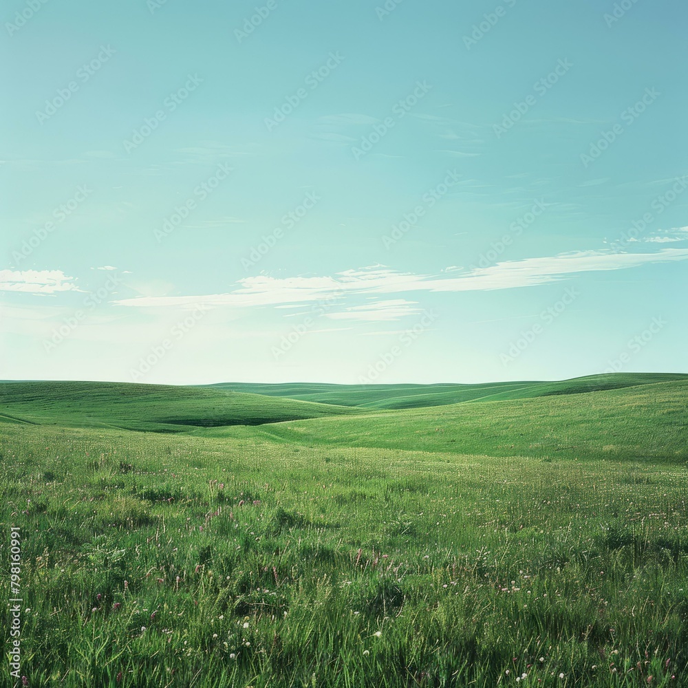 b'Green rolling hills under blue sky'