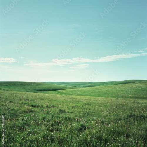 b Green rolling hills under blue sky 