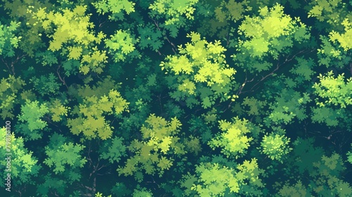 Immerse yourself in a captivating forest scene with a 2d pattern featuring a variety of trees set against a lush green backdrop