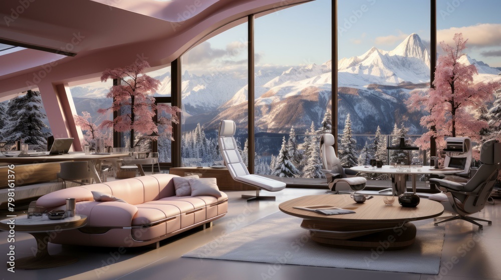 Fototapeta premium b'pink futuristic living room interior design'