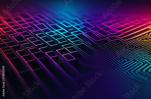 ackground Artificial Intelligence and IT services, digital pixel or bit patterns symbolizing data and communication. Neon background photo