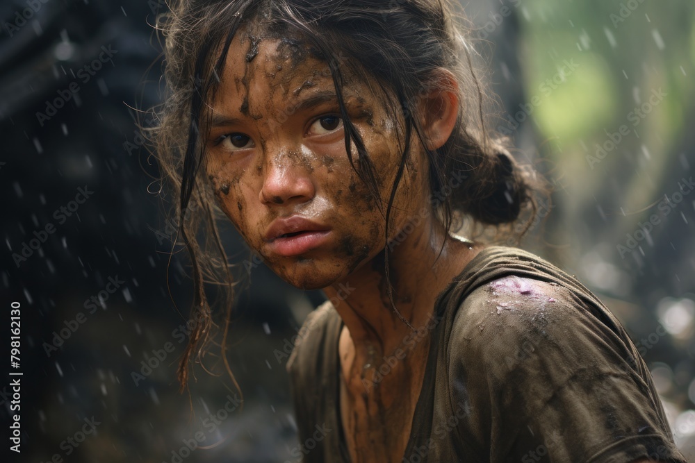 a woman with mud on her face