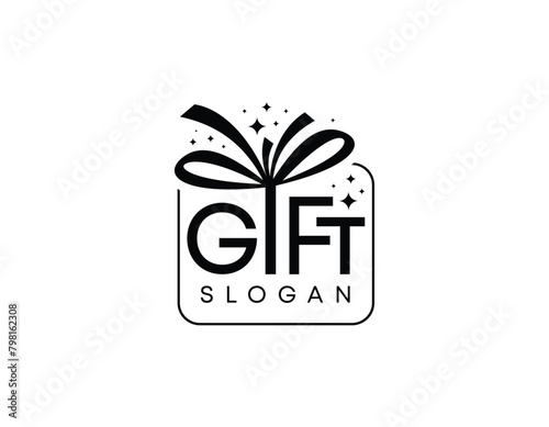 Abstract gift letter or gift box vector logo design, gift box logo design with starts glitters, gift box logo design
