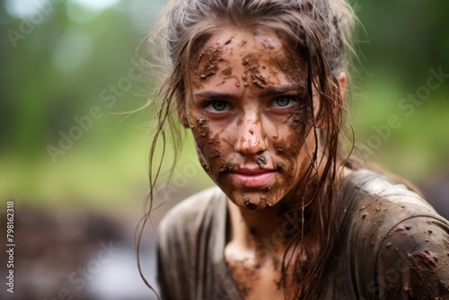 a woman with mud on her face