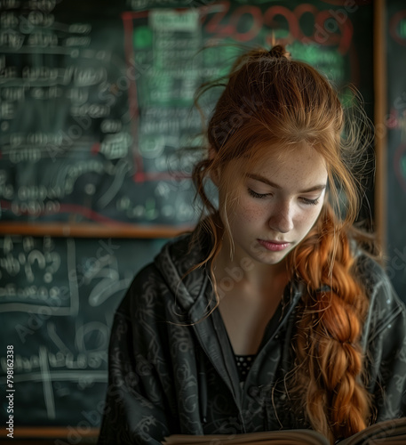Sad Girl Solving Math Problems: Education Concept