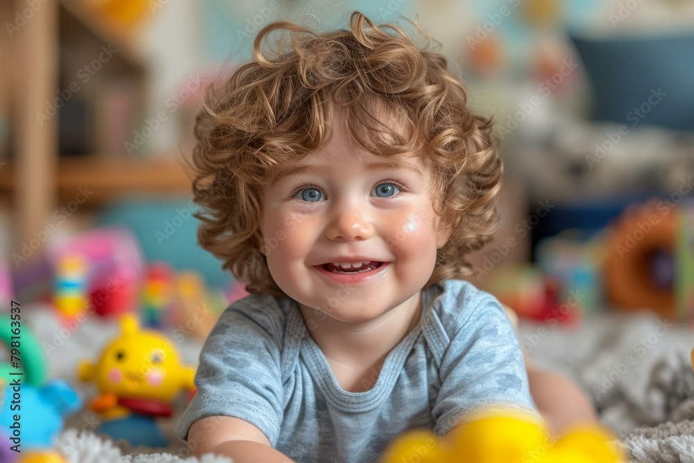 Portrait of a happy smiling baby with blond curly hair Portrait of a happy smiling baby with blond curly hair