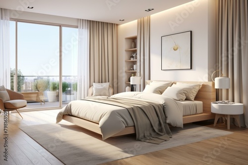 b'Airy and bright master bedroom with a large balcony'
