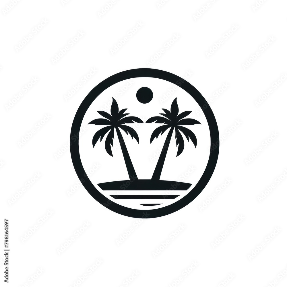 Minimalist Monochrome Palm Trees Logo in a Circle - obrazy, fototapety, plakaty 