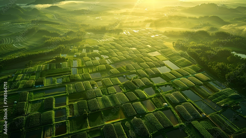 A large green field with many small green fields in it A large green field with many small green fields in it