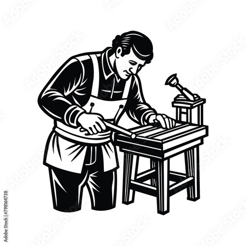 boy worker doing his work at the table