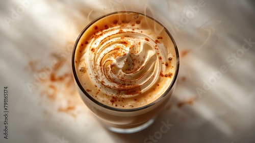 latte art of a rosetta in a clear glass with a white background photo
