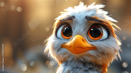 Cute eagle cartoon 3d on the right side with blank space for text