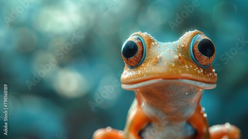 Cute frog cartoon 3d on the right side with blank space for text