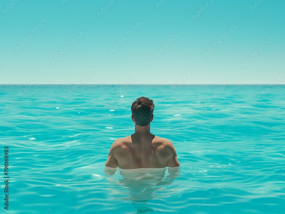 A man surfer on a beautiful blue ocean at daylight, sunny, island, ocean, sea, 
