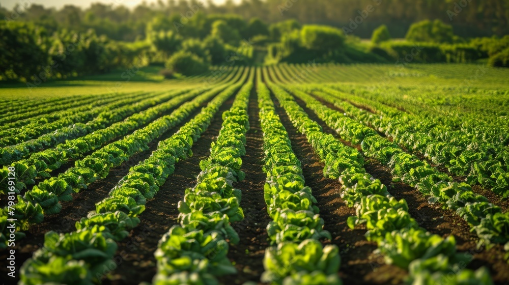 A field of green lettuce plants A field of green lettuce plants