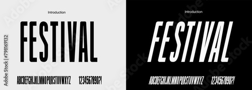 Condensed sans serif font with number. Alphabet font with italic version