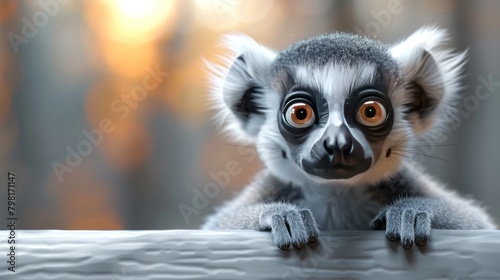 Cute lemur cartoon 3d on the right side with blank space for text