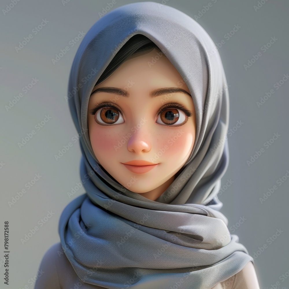 Fototapeta premium A beautiful muslim woman with hijab character in 3D