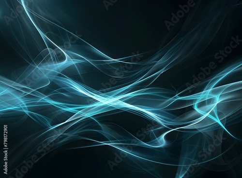 Abstract background with light blue lines on black, background for design of business cards and posters, or banners Abstract futuristic pattern with glowing neon lines in the form of grass