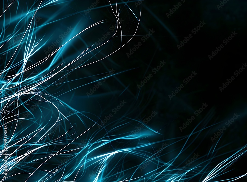 Abstract background with light blue lines on black, in the digital art style, turquoise and aquamarine, light cyan and sky blue, digital illustration, turquoise and white, grassland, laser light 