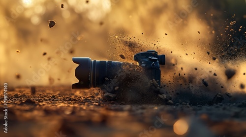 A desperate photographer was lying on his side and shooting the picture, and the dust splashed photo