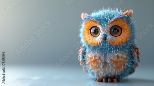 Cute owl cartoon 3d on the right side with blank space for text