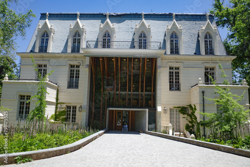 Pirque, Chile - 24 Nov, 2023:  French style Chateau Gardens at the Las Majadas Hotel near Santiago, Chile