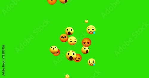 Social Media Symbols Animation. Emoji Participles. Angry, whoa and sad combination emoji 4k animation photo