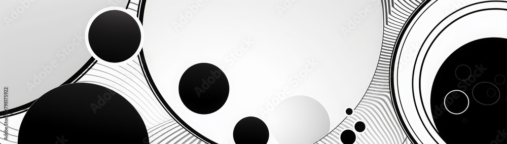 Black and White Abstract Banner with Circles for LinkedIn, Facebook, AI Generated, with copy space Black and White Abstract Banner with Circles for LinkedIn, Facebook, AI Generated, with copy space