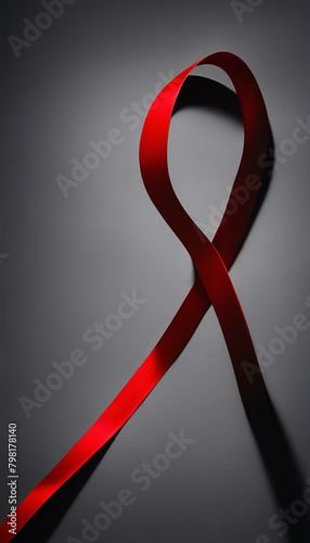 Red ribbon curved into a support symbol against a grey background, high-quality image for social campaigns photo