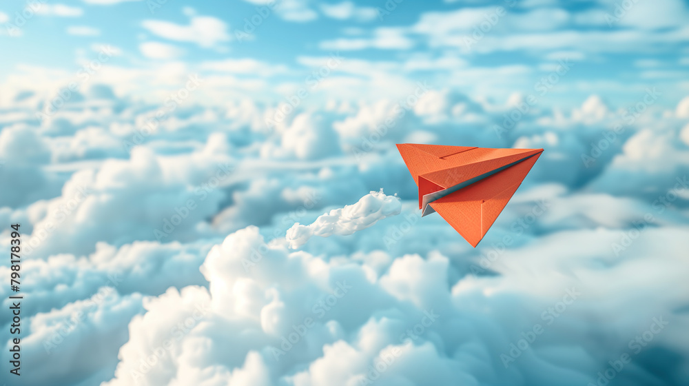 A vibrant orange paper airplane gliding gracefully amidst the clouds, embodying ambition and boundless possibilities A vibrant orange paper airplane gliding gracefully amidst the clouds, embodying ambition and boundless possibilities
