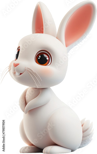3D cute icon image white bunny illustration 