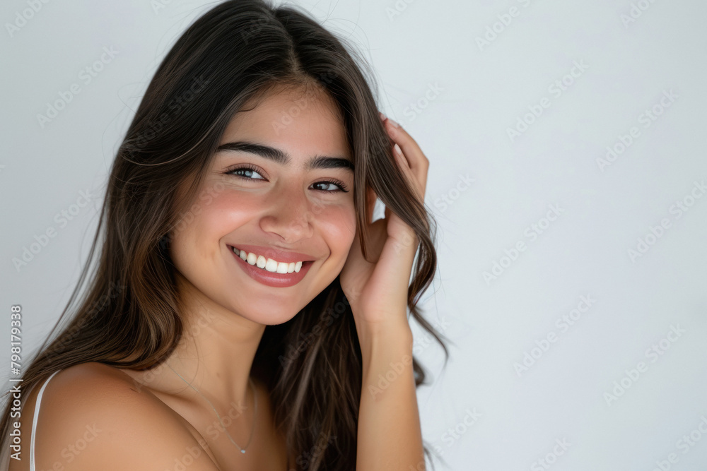 Beautiful indian woman smiling on white background Beautiful indian woman smiling on white background