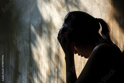 Silhouette of woman depressed worried adult photo.