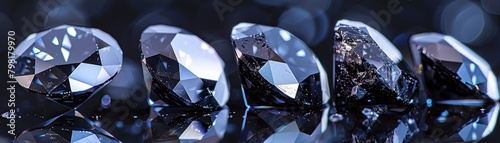 Shiny black diamonds on a reflective surface photo