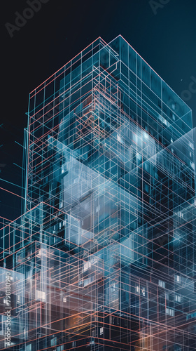 three-dimensional architectural concept with lines, created with generative AI technology