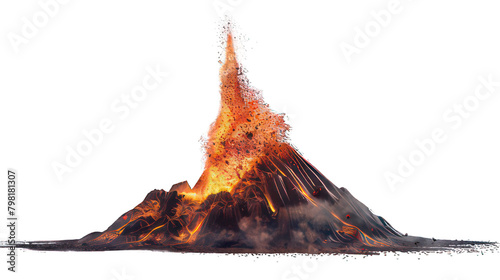 Erupting volcano isolated on white created with Generative AI