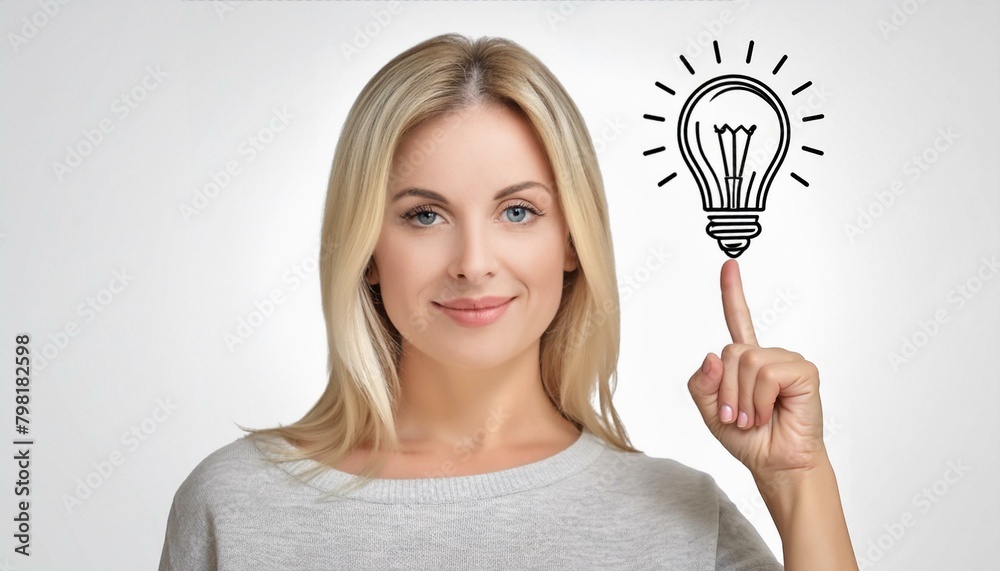 Woman with an Idea - Visualization of Having an Idea - Innovative and Creative Woman - Iconography of a Light Bulb representing an idea Woman with an Idea - Visualization of Having an Idea - Innovative and Creative Woman - Iconography of a Light Bulb representing an idea